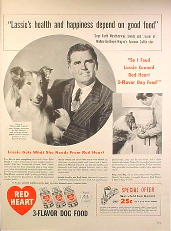 Red Heart dog food ad with Lassie and Rudd Weatherwax